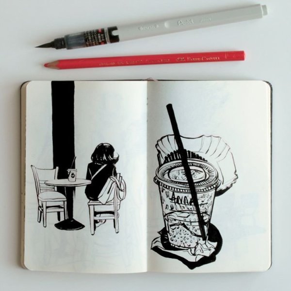 Скетчбук гелевой ручкой
