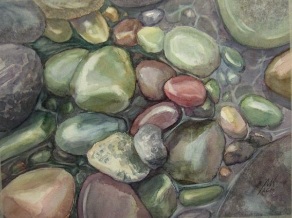 Морские камушки акварелью