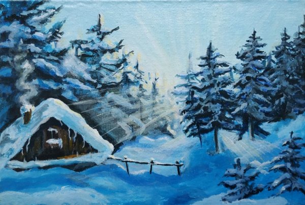 Зимние картины акрилом
