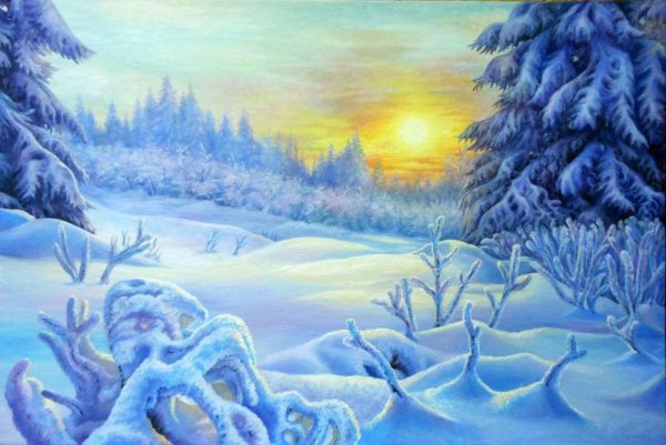 Рисунок на тему зимнее утро