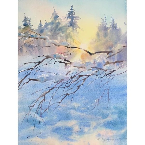 Акварель Марина Трушникова зима