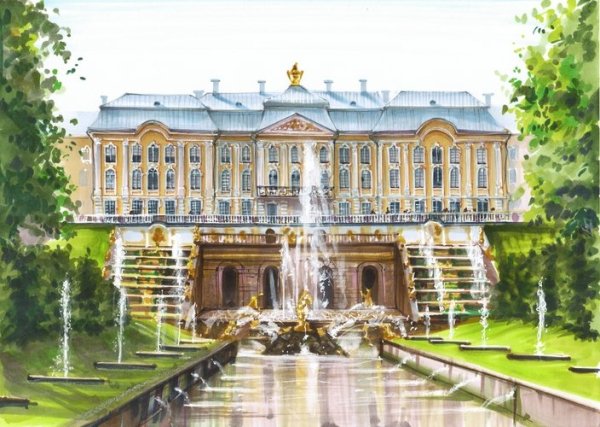 Петергоф дворец рисунок