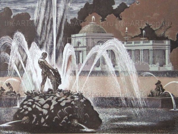 Самсон Петергоф гравюра