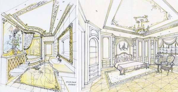 Эскиз интерьера в стиле классицизм