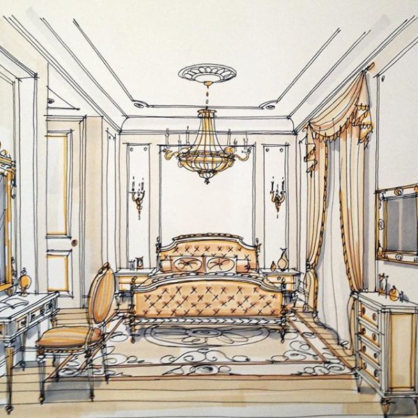 Эскиз интерьера в стиле классицизм