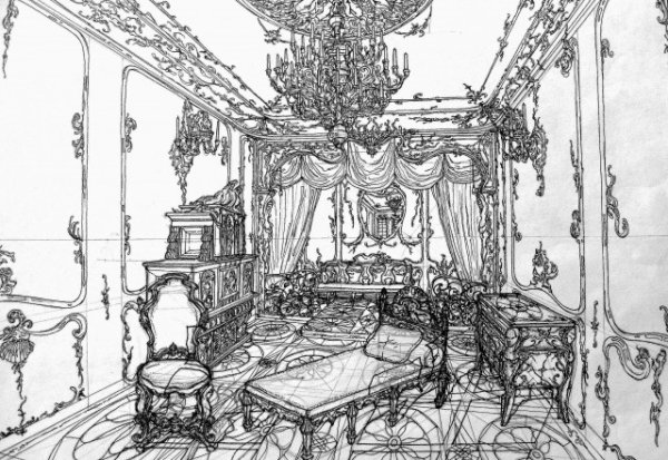 Эскиз комнаты в стиле рококо