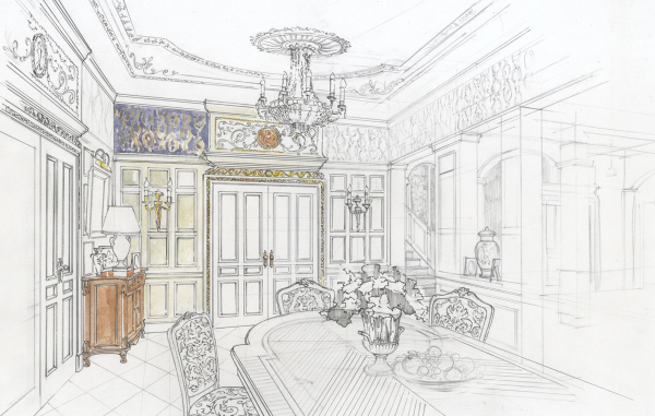 Классический интерьер карандашом
