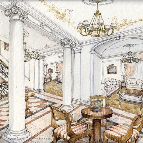 Интерьер в античном стиле скетч