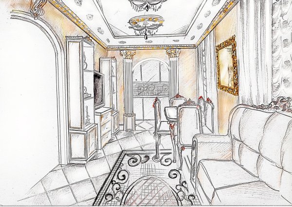 Интерьер в стиле Барокко скетч