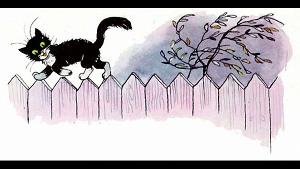 Кошка на заборе рисунок