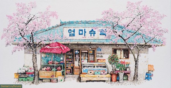 Корейские рисунки акварелью