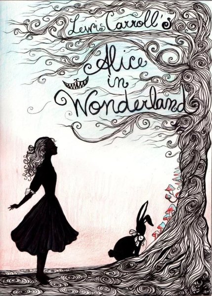 Алиса в стране чудес обложка книги черно белая