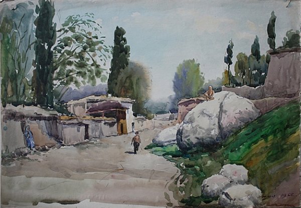 Кишлак Узбекистан акварелью