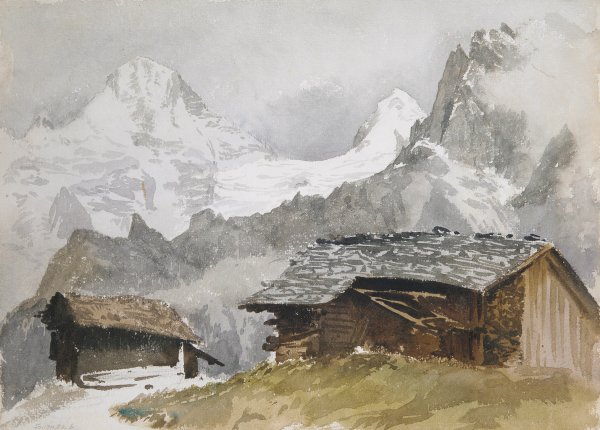 Шале в горах акварель