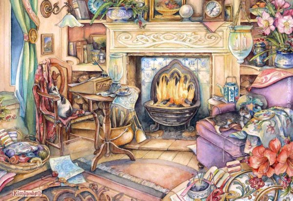 Камин рисунок красками
