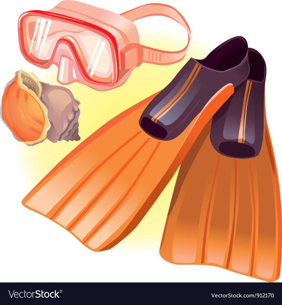 Маска и ласты на белом фоне