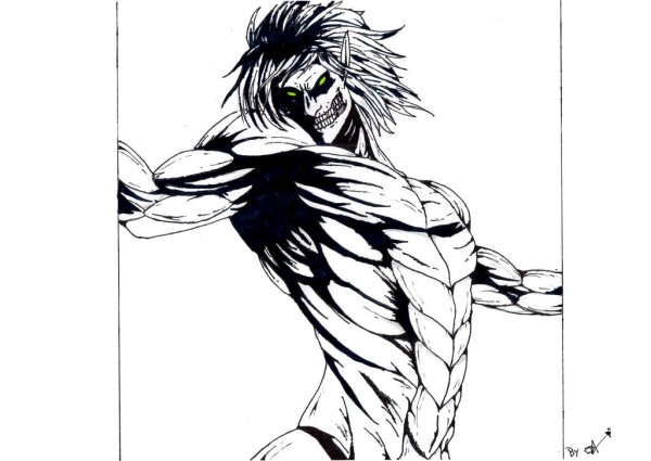 Эрен Титан черно белый