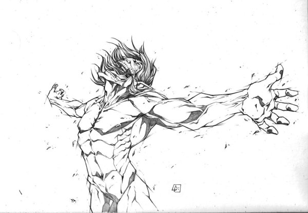 Эрен Титан чёрно белый