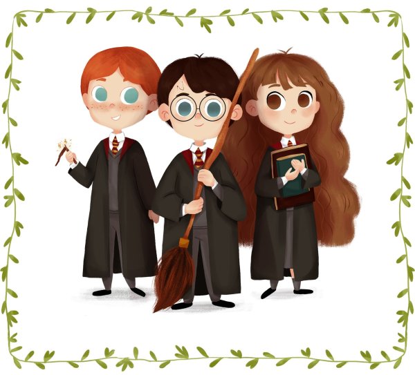 Мультяшный Гарри Поттер Рон и Гермиона