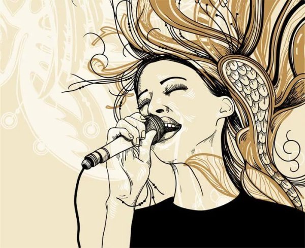 Нарисованная девушка с микрофоном