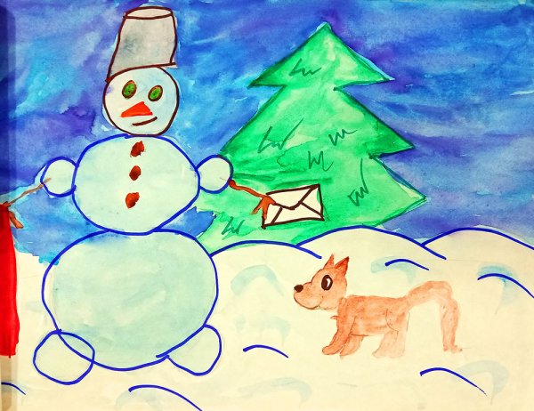 Рисунок снеговика почтовик на новый год