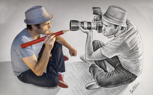 Бен Хайне карандаш против камеры