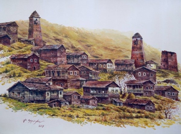 Грузинские горы рисунок