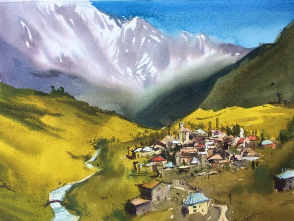 Художник Меквабишвили "монастырь в Грузии. Греми. Мтаварангелози"