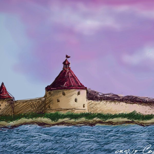 Крепость орешек акварель