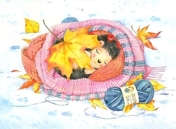 Ежик спит в листве