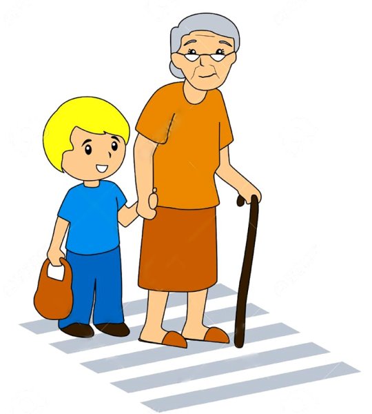 Мальчик помогает бабушке