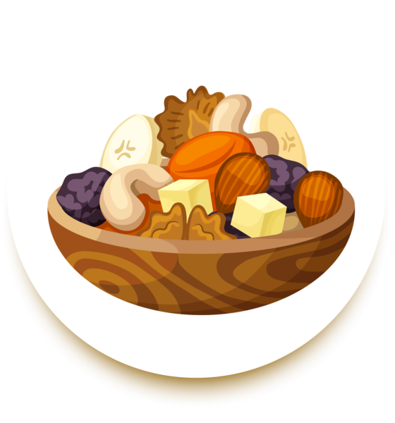 Орехи и сухофрукты нарисованные