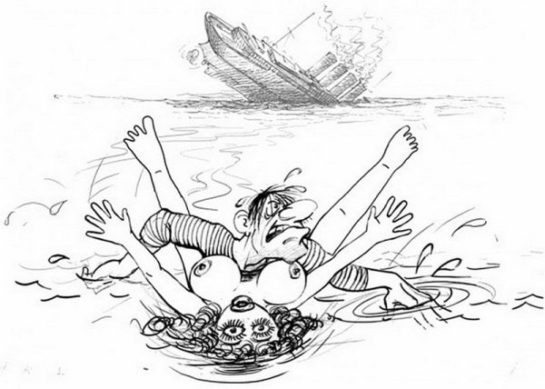 Человек тонет карикатура