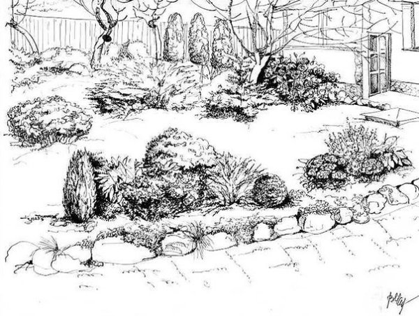 Ландшафтный дизайн сада карандашом