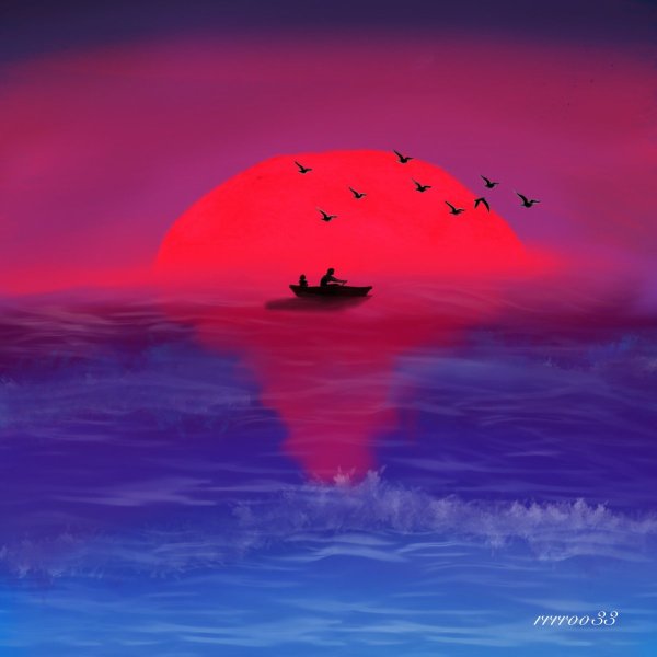 Розовый закат красками