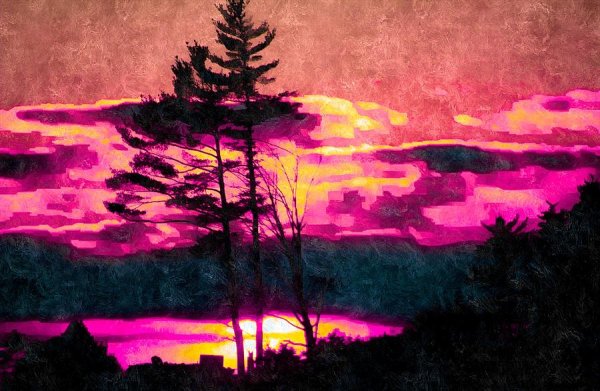 Малиновый закат красками