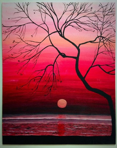 Рисунок малиновый закат нарисовать