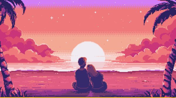 Закат розовый живопись маслом