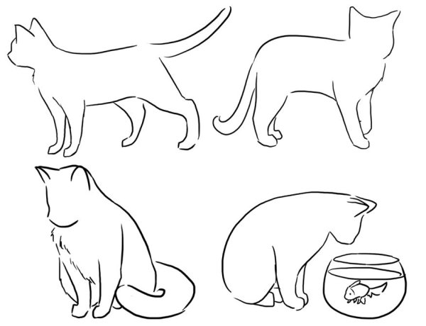 Эскизы кошек для рисования