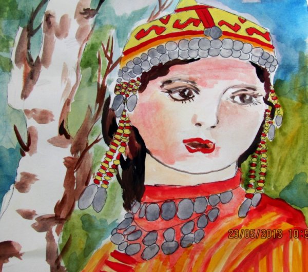 Девушка в чувашском костюме рисунок