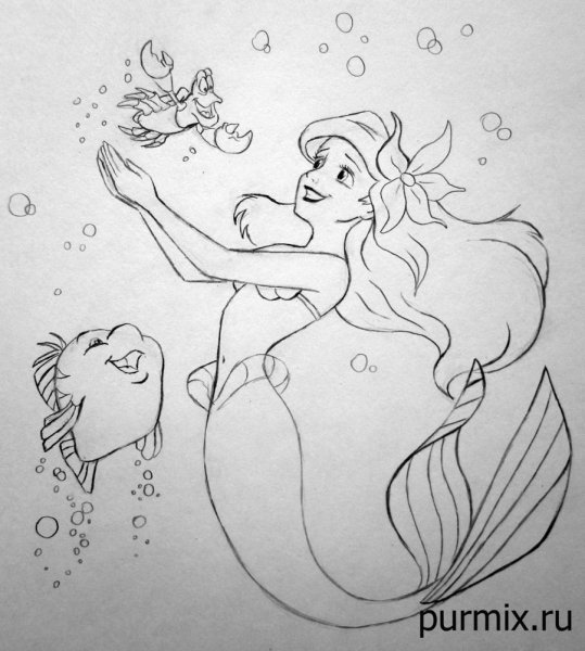 Русалочка Ариэль нарисова