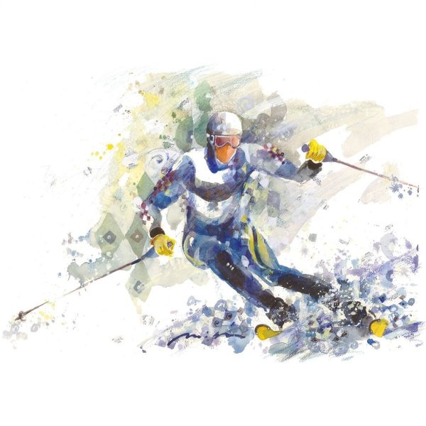 Лыжники акварель