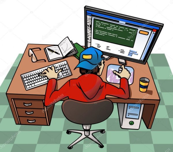 Человек за компьютером мультяшный