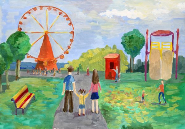 «Праздничный салют над городом» (восковые мелки + акварель)