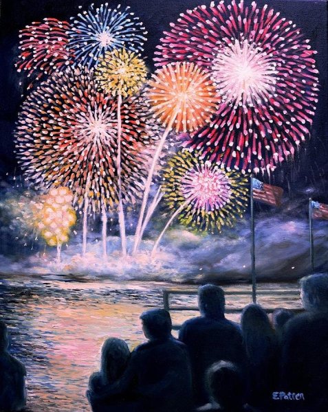 Техника граттаж салют над городом