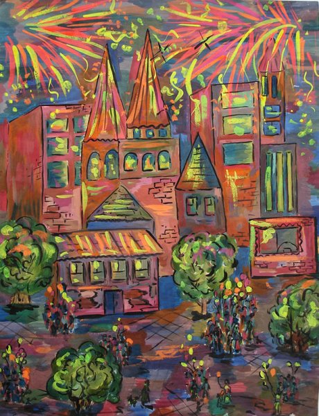 Праздник в городе рисунок