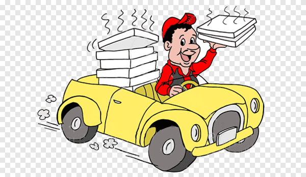 Мультяшный курьер на машине