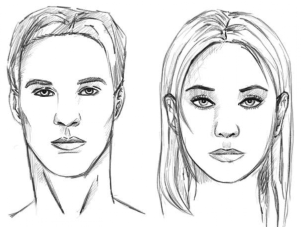 Зарисовки головы человека анфас