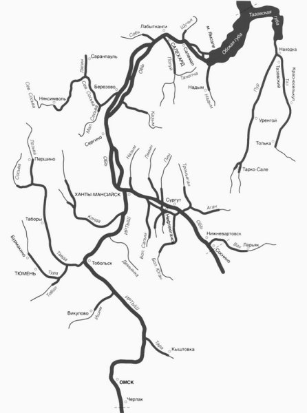 Карта Обь-Иртышского бассейна внутренних водных путей