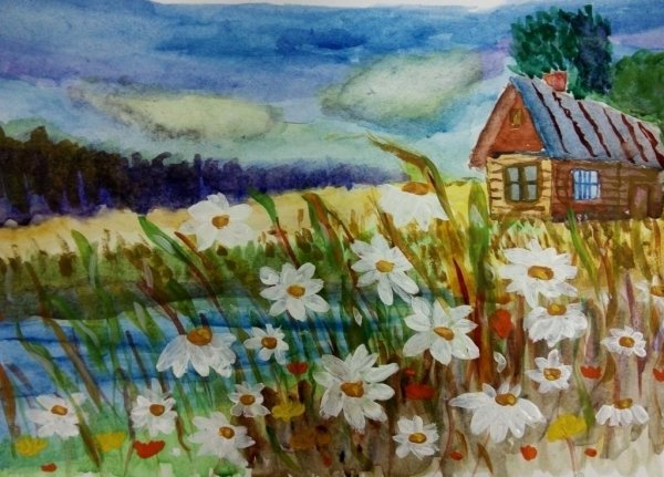 Рисование Ромашковое поле